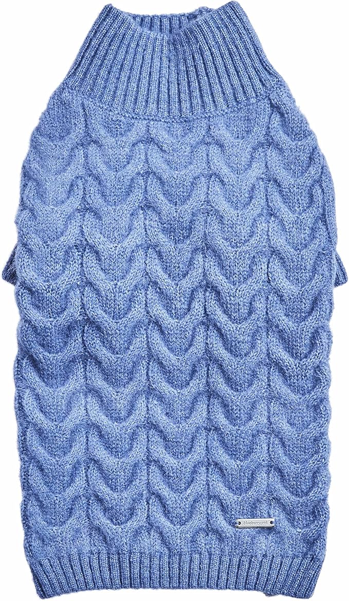 Blueberry Pet Dog Sweater, Christmas Style Fuzzy Knit Pullover, Turtle-Neck Dog Clothes, Heather Blue Dogs Pajamas, Sweater Vest, Pet Sweaters for Small Puppy Girl, Fleece Accessories