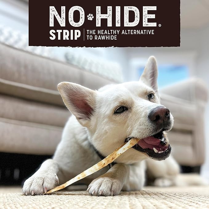 Earth Animal No Hide Strips - Natural Rawhide Free Dog Chew Strips, Salmon Free - 16 Count