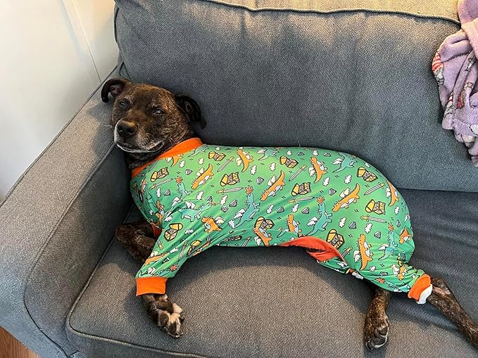 Pittie Clothing Pit Bull Dog Pajamas – Full Coverage Dog Onesie, Soft Pajama Outfit for Medium, Large, XL & XXL Breeds
