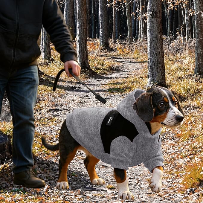 Dog Hoodie with Fleece Lining - Premium Winter Warm Dog Sweater for Small, Medium Dogs, Puppy - Dogs Sweatshirt Contrast Color Design (Grey&Black, M)