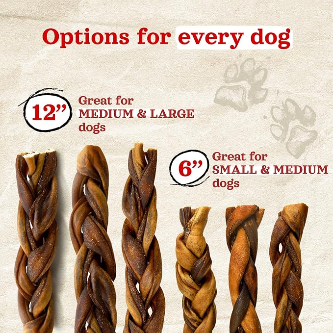 Natural Farm Braided Collagen Chews for Dogs (12 Inch, 6 Pack), Collagen Sticks, Natural Dog Chews, Long Lasting, for Small, Medium and Large Dogs, Odor-Free, Rawhide Alternative
