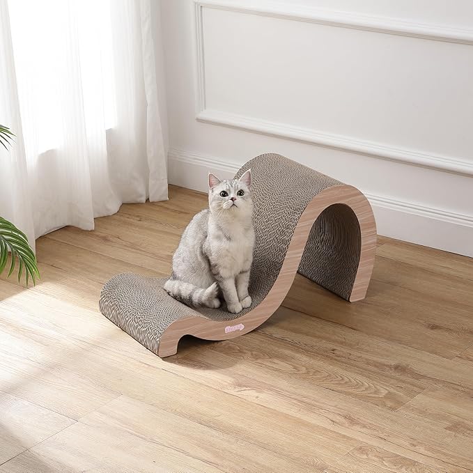 THE LICKER STORE CSR1013C Kona 27" Modern Cardboard Double-Sided Wave Cat Scratcher with Catnip, Oak Wood