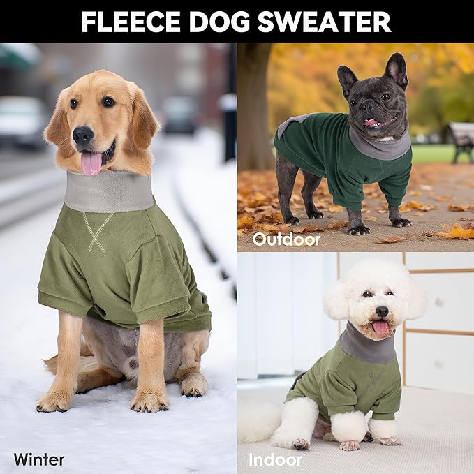 cyeollo 2 Pack Dog Sweaters for Small Dogs Boy Girl, Warm Fleece Dogs Sweater with Sleeves, Turtleneck Stretchy Doggy Sweatshirt Winter Dog Clothes, Green & Blackish Green M