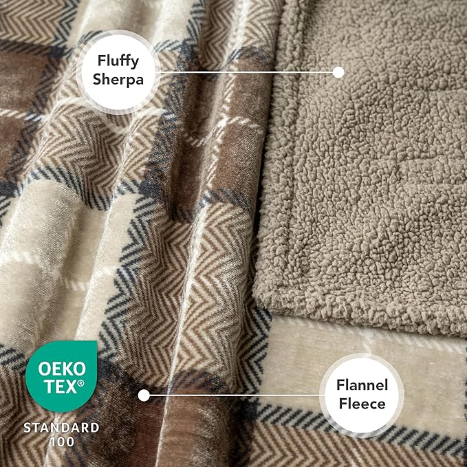 PetAmi Dog Blanket for Bed, XL Pet Blanket Large Dogs, Fleece Furniture Couch Cover Protector Sofa Car Crate Kennel, Soft Sherpa Cat Throw Plush Reversible Washable, Twin 60x80 Plaid Taupe