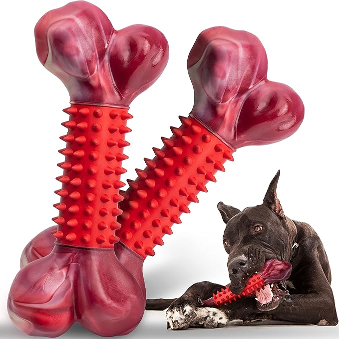 Apasiri Tough Dog Toys for Aggressive Chewers Large Breed, 2-Pack Dogs Chew Toys for Large Medium Dogs, Nylon and Rubber Dog-Bones for Teething Chew, Beef Flavor, for Doggo 20-80 lbs