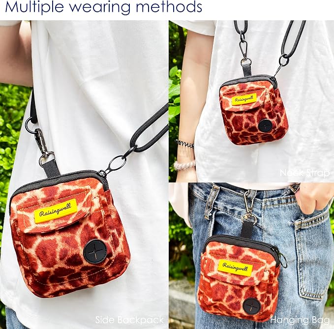 Dog Treat Pouch for Pet Walking and Training with Clicker Poop Bags and Double Bag Design Small Fanny Zipper Pack Holder for Puppy Snack Dispenser Kit for Leash and Outdoor Use Deer Hide Skin