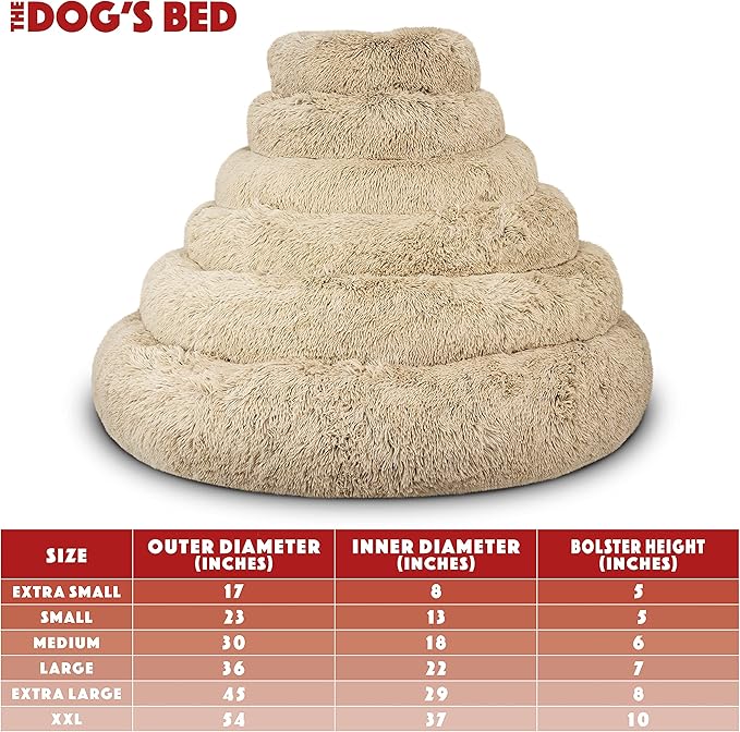 The Dog’s Bed Sound Sleep Donut Dog Bed, Small Beige Fur Calming Nest Bed, Veterinary Approved