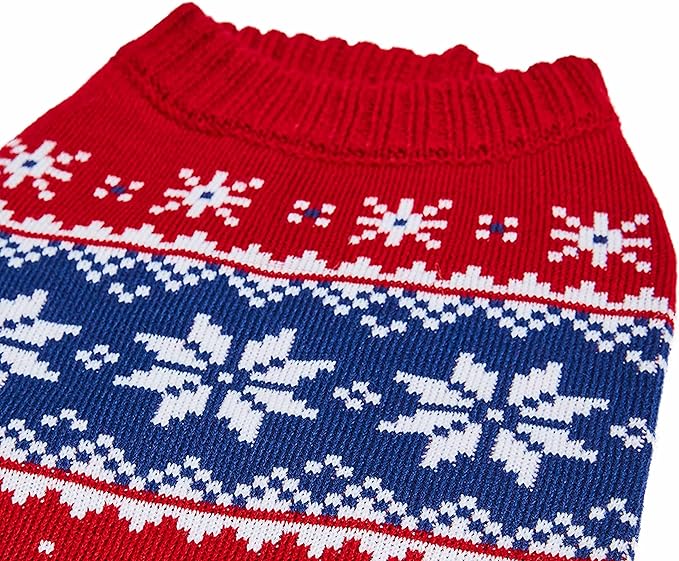 Blueberry Pet Christmas Snowflake Dog Sweater in Festive Red, Back Length 14", Pack of 1 Clothes for Dogs