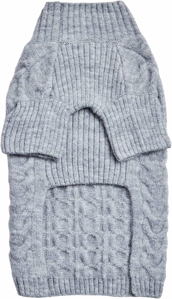 Blueberry Pet Classic Fuzzy Textured Knit Pullover Turtle-Neck Dog Sweater in Heather Grey, Back Length 14", Pack of 1 Clothes for Dogs
