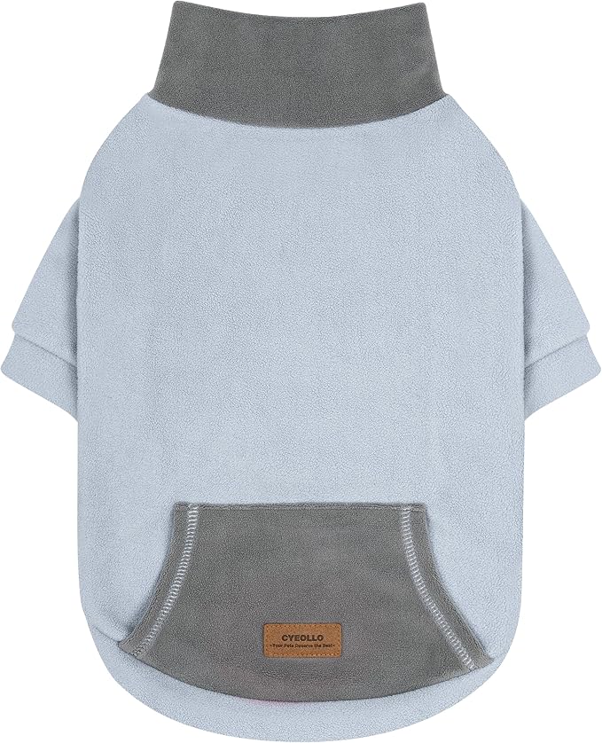 cyeollo Fleece Dog Sweater, Warm Turtleneck Winter Sweater for Medium Dogs Boy Girl Soft Stretchy Doggie Pullover Sweatshirt Pet Dog Clothes with Sleeves, Light Blue XL