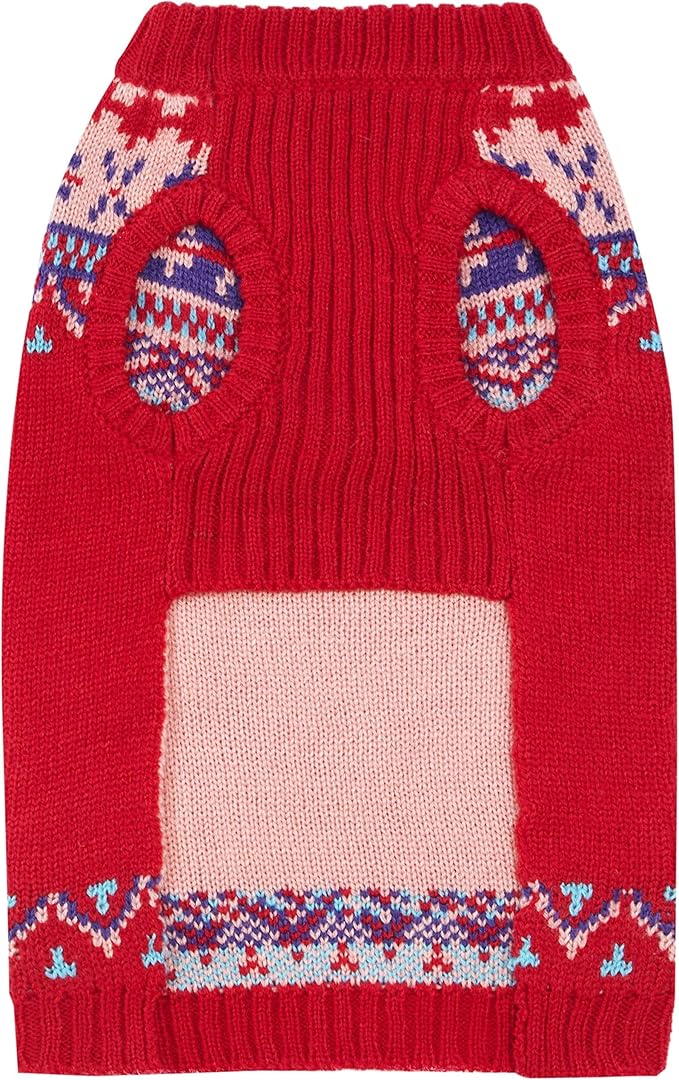 Blueberry Pet Icelandic Lopi Pullover Dog Sweater in Holiday Red, Back Length 12", Pack of 1 Clothes for Dogs