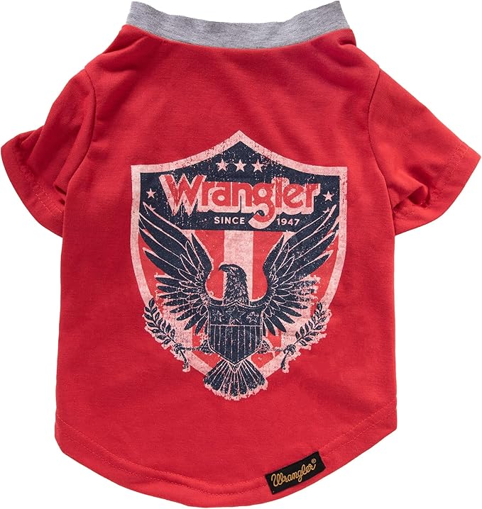 Wrangler Red Dog T-Shirt Medium – Western Rope Shield Logo Dog Tshirt for Medium Dogs, Soft Comfortable Tee