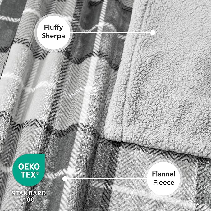 PetAmi Dog Blanket for Bed, XL Pet Blanket Large Dogs, Fleece Furniture Couch Cover Protector Sofa Car Crate Kennel, Soft Sherpa Cat Throw Plush Reversible Washable, Twin 60x80 Plaid Light Gray