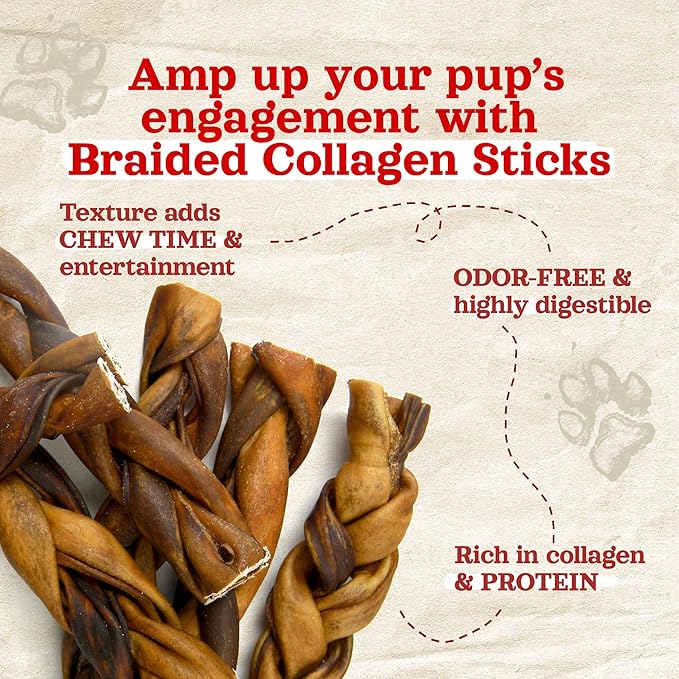 Natural Farm Braided Collagen Chews for Dogs (12 Inch, 6 Pack), Collagen Sticks, Natural Dog Chews, Long Lasting, for Small, Medium and Large Dogs, Odor-Free, Rawhide Alternative