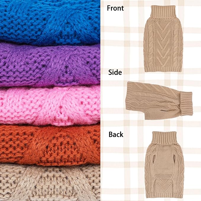 Dog Sweaters for Small Dogs Warm Dog Clothes Winter Chihuahua Clothes Girl Boy Puppy Sweater Knitted Doggy Coat Soft Mini Dachshund Sweater with Turtleneck Pullover Design (Khaki, Large)