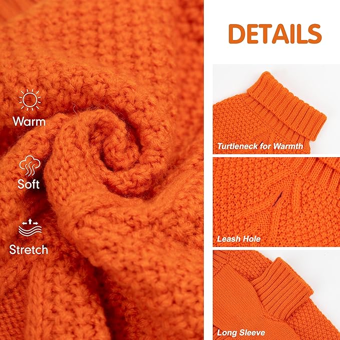 cyeollo Dog Sweater Pullover Turtleneck for Large Dogs, Classic Knitwear Fall Winter Cold Weather Dog Clothes Warm Pet Apparel Small Medium Large Dogs Sweaters, Orange 2XL