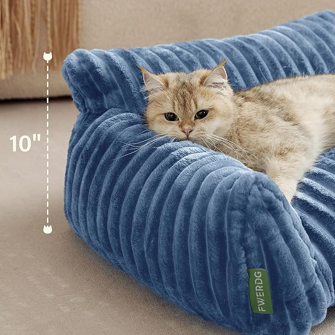 FWERDG Cute Couch Bed for Pets, Supportive Cat Sofa for Indoor Cats, Small Dog Sofa Bed for Small Dogs, Blue, 24 inches