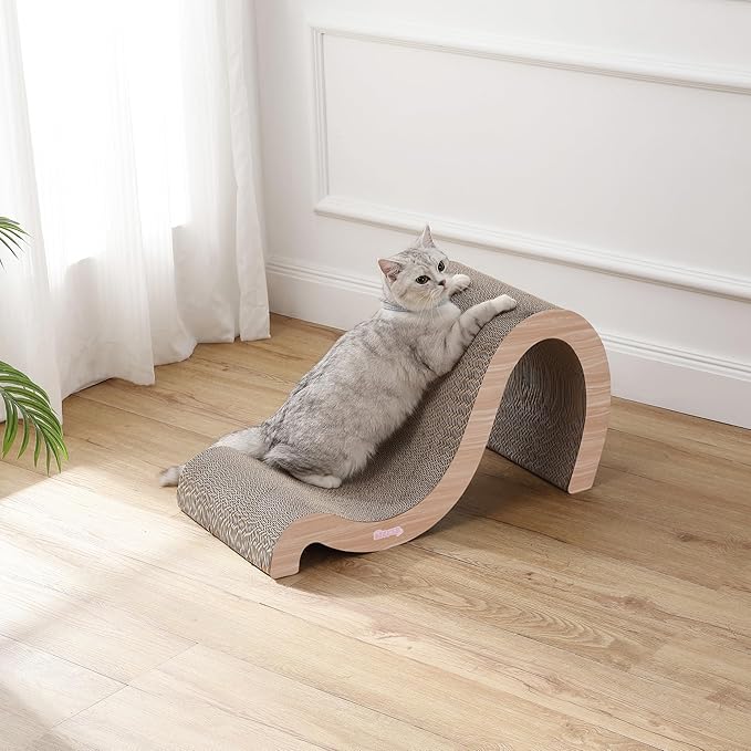 THE LICKER STORE CSR1013C Kona 27" Modern Cardboard Double-Sided Wave Cat Scratcher with Catnip, Oak Wood