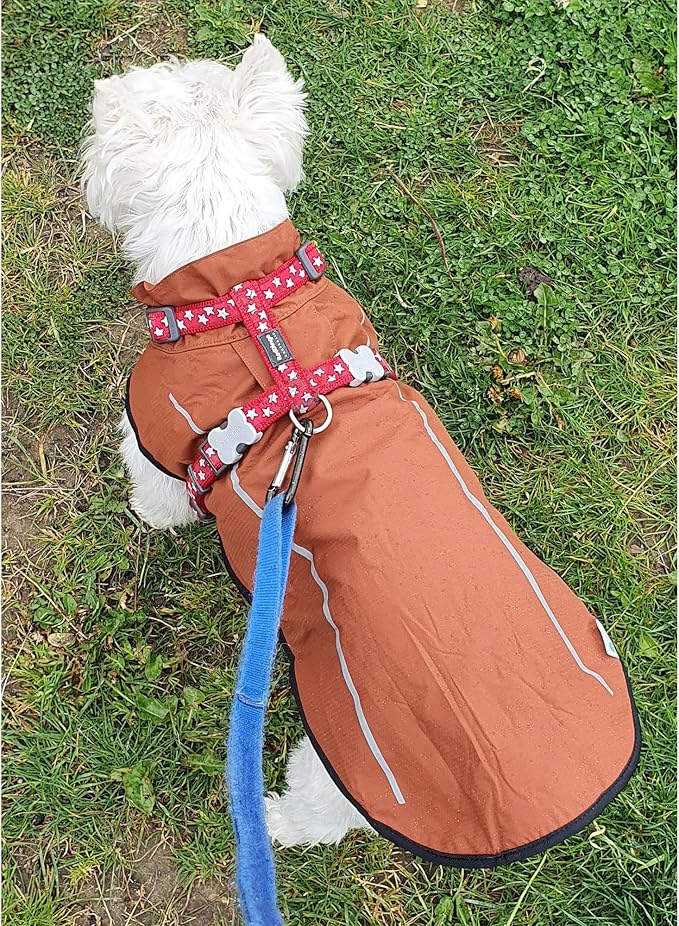 Mile High Life Dog Raincoat, Adjustable Waterproof Reflective Rain Jacket for Small Medium Large Dogs, Lightweight Breathable Pet Rain Coat with Leash Hole(Brown,XXS Chest 16-19")