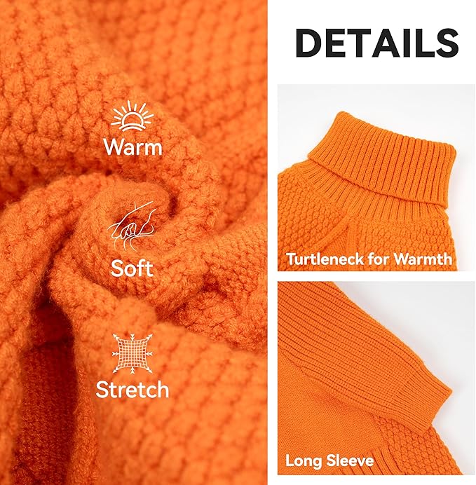cyeollo 4XL Dog Sweater,Pullover Turtleneck for Large Dogs Classic Knitwear Fall Winter Cold Weather Pet Clothes for Giant Breed Warm Pet Apparel Large Big Dog Sweaters Female, Orange XXXXL