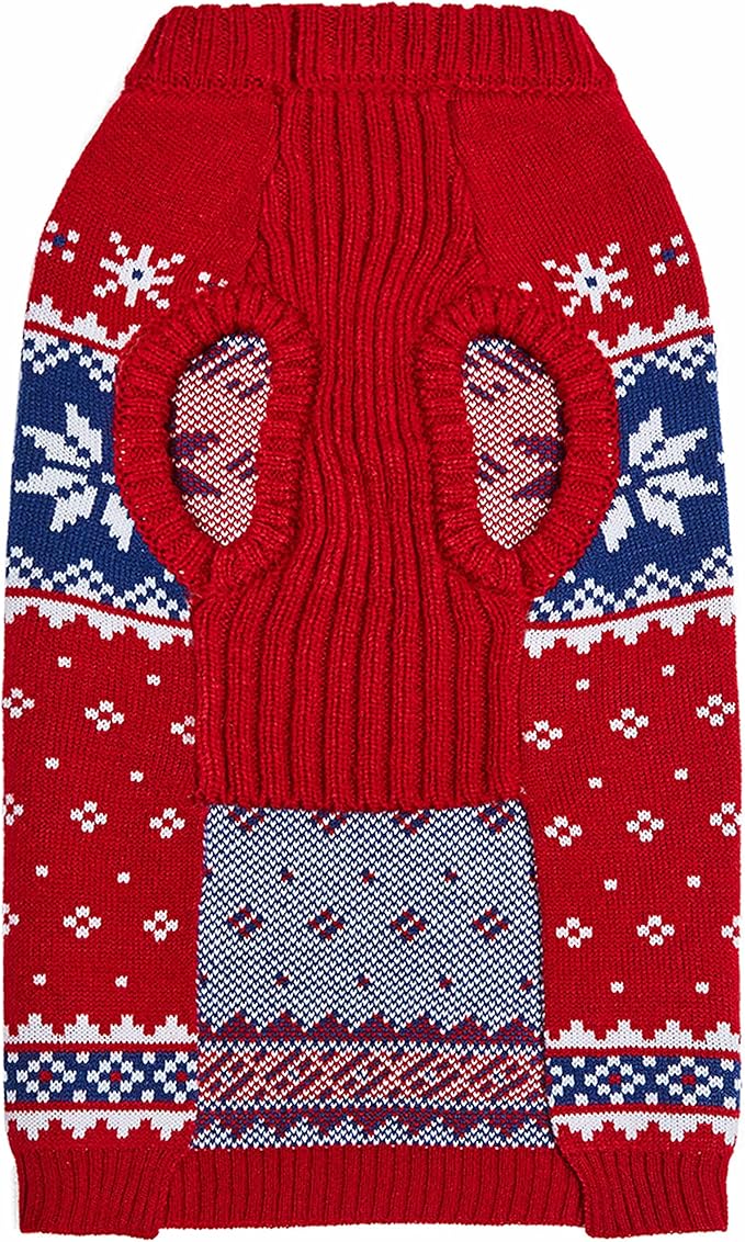 Blueberry Pet Christmas Snowflake Dog Sweater in Festive Red, Back Length 22", Pack of 1 Clothes for Dogs