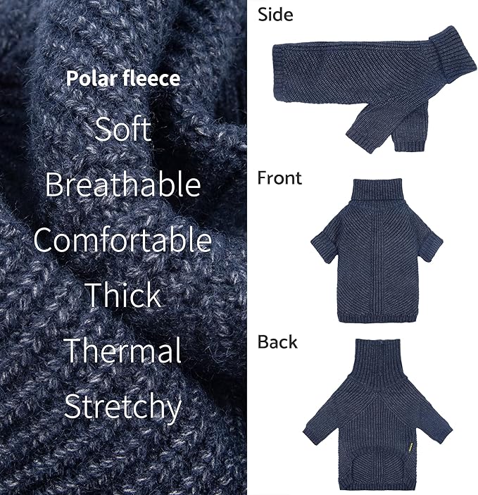 Fitwarm Turtleneck Knit Dog Sweater, Thermal Dog Winter Clothes for Small Dogs Boy Girl, Cozy Sweaters for Dogs, Doggy Pullover Jumper, Pet Outfit, Heather Navy Blue, Medium