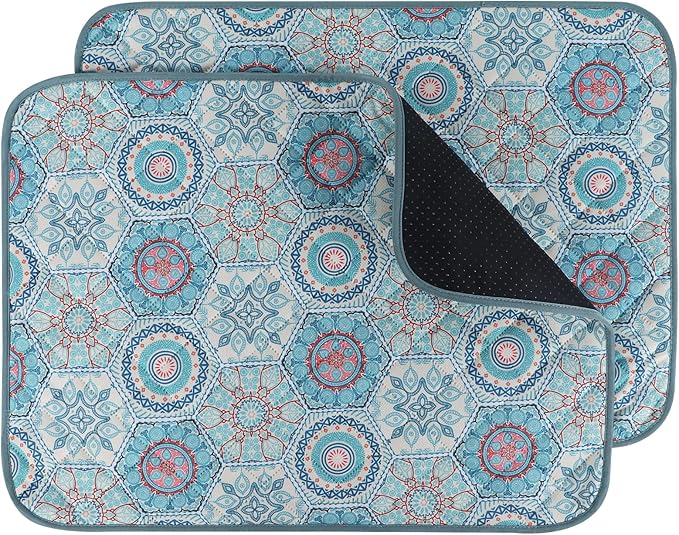 IEUUMLER Washable Pee Pads for Dogs, 2 Pack Non-Slip & Waterproof Pack Whelping Pad, Reusable Washable Puppy Potty Training Pad with Fast Absorbent for Playpen EU007 (Green Medallion, 24"X18"-2pcs)