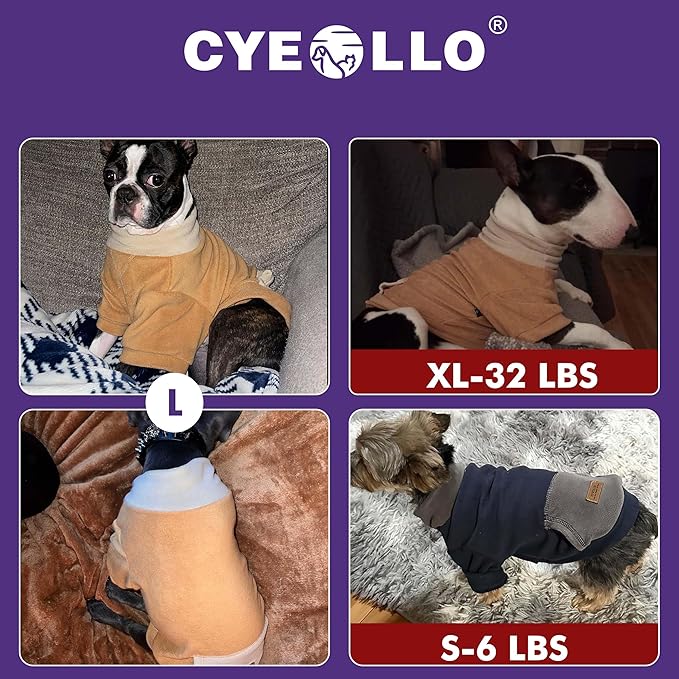 cyeollo Fleece Dog Sweater, Warm Turtleneck Doggy Sweaters in Cold Weather Small Dog Sweater Boy & Girl Soft Stretchy Pullover Sweatshirt Pet Clothes with Sleeves, Light Blue L