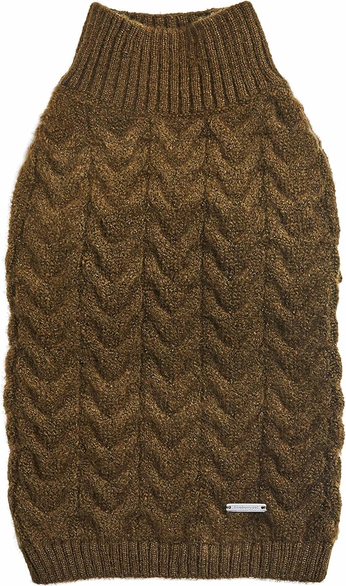 Blueberry Pet Classic Fuzzy Textured Knit Pullover Turtle-Neck Dog Sweater in Dark Olive - Award-Winning Christmas Sweater for Small Dogs 10"