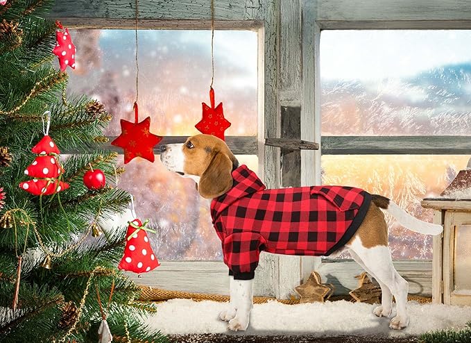 Dog Hoodie Sweater Red Buffalo Plaid Pet Clothes Warm and Soft Breathable Cozy Medium Pet Hoodie Dog Sweaters for Medium Dogs with Pocket(M)