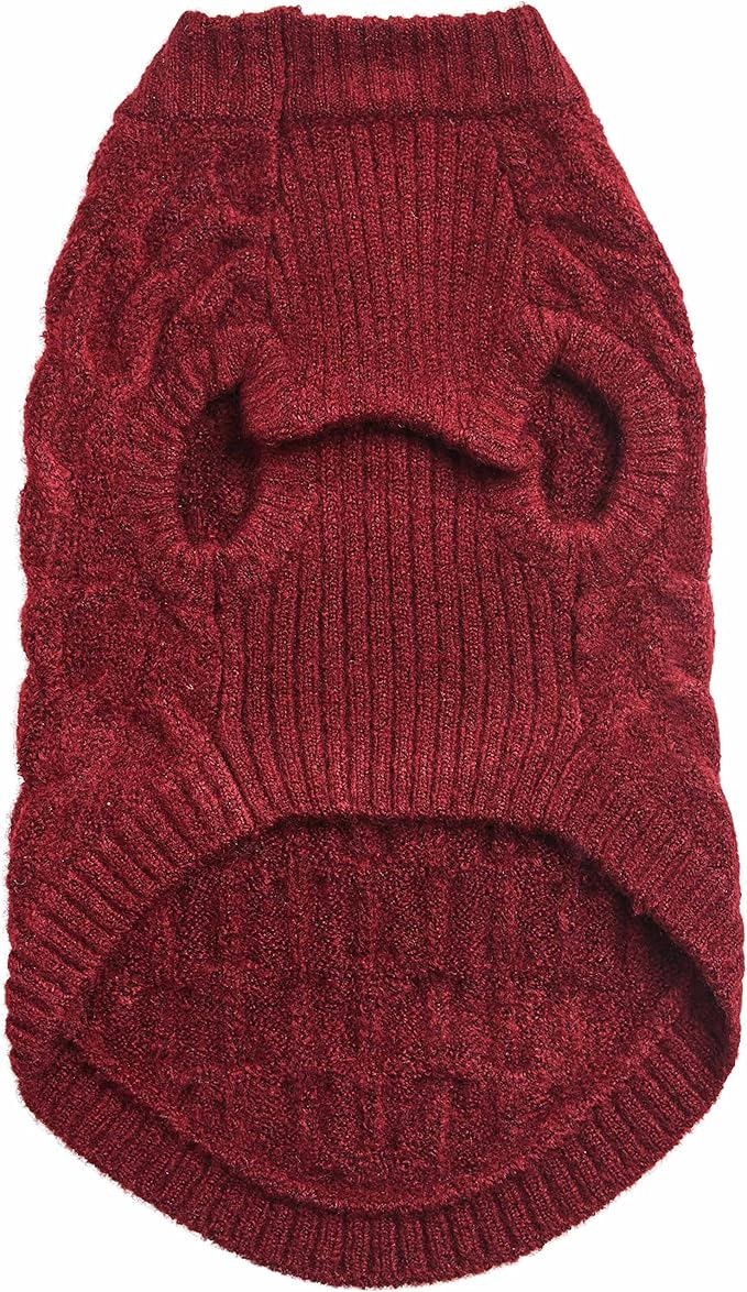 Blueberry Pet Classic Fuzzy Textured Knit Pullover Crew-Neck Dog Sweater in Burgundy Red, Back Length 22", Pack of 1 Clothes for Dogs