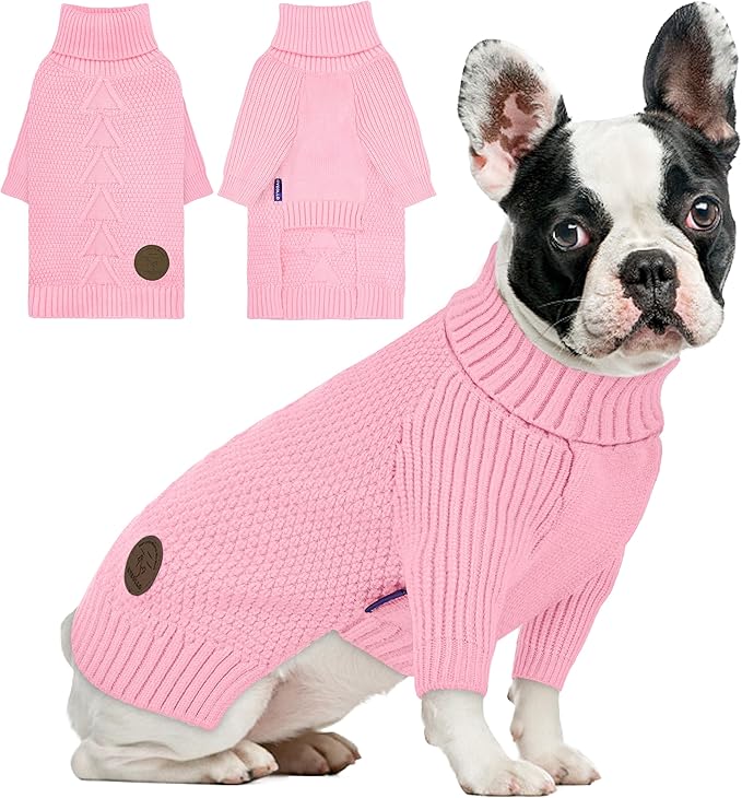 cyeollo Dog Sweater Turtleneck Knitwear Pullover Sweaters for Small Dogs Warm Pet Clothes Soft for Fall Winter,Pink, M