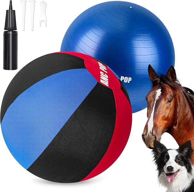 Herding Ball for Dogs Horse Ball& Cover 25" for Horses Large with Hand Pump for Play, Red and Blue and Black