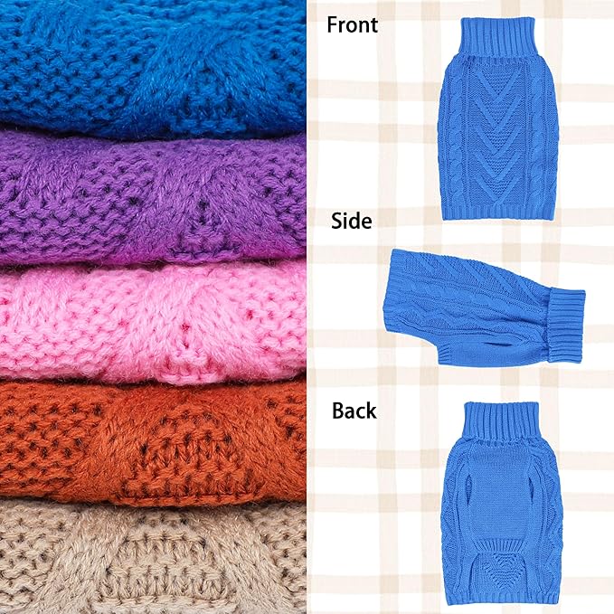 Knit Small Dog Sweater Warm Winter Dog Clothes Girl Boy Soft Turtleneck Dachshund Clothes Sleeveless Doggy Sweater Pullover Puppy Clothes Pet Cat Coat (Blue, Medium)