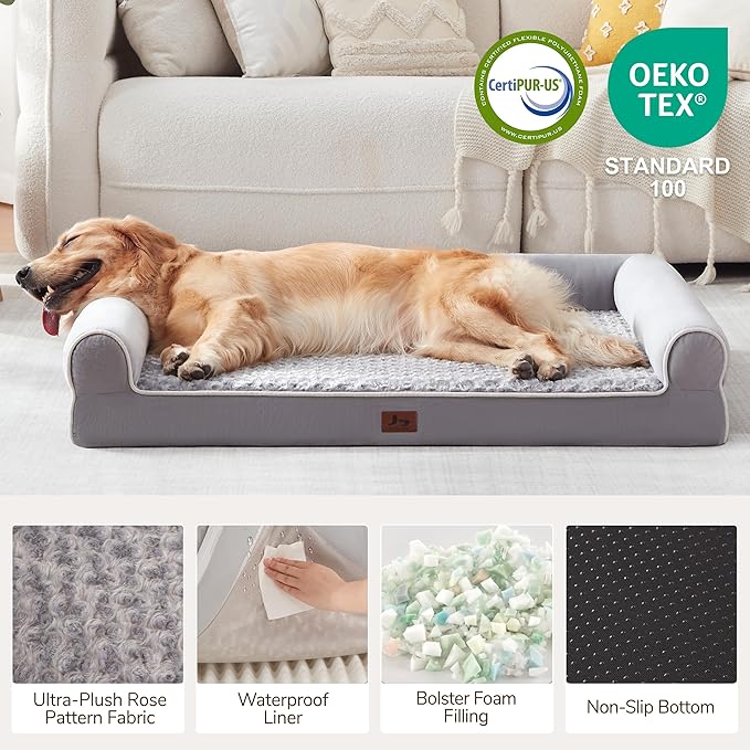 Warmrest Large Dog Beds Large Sized Dogs, Orthopedic XXL XL Dog Bed for Medium Size Dogs, Big Waterproof Couch Sofa with Removable Washable Cover for Pet, Light Grey, 48"*35"*8"