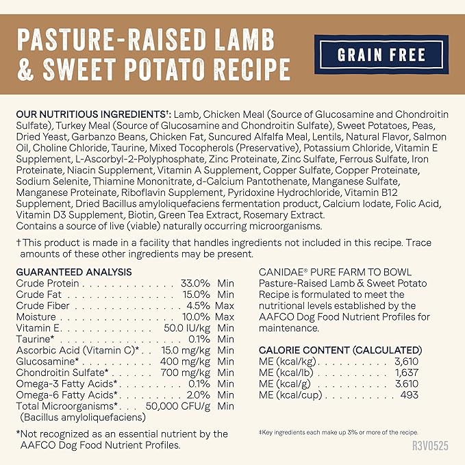 Canidae Pure Farm to Bowl Pasture-Raised Lamb & Sweet Potato, Grain-Free Dry Dog Food, Adult, 4lb