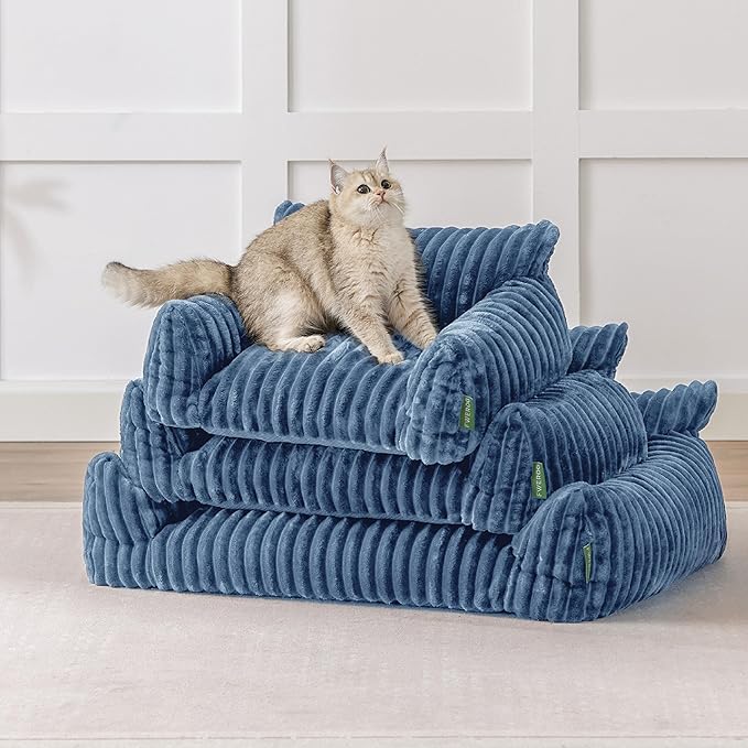 FWERDG Cute Couch Bed for Pets, Supportive Cat Sofa for Indoor Cats, Small Dog Sofa Bed for Small Dogs, Blue, 24 inches