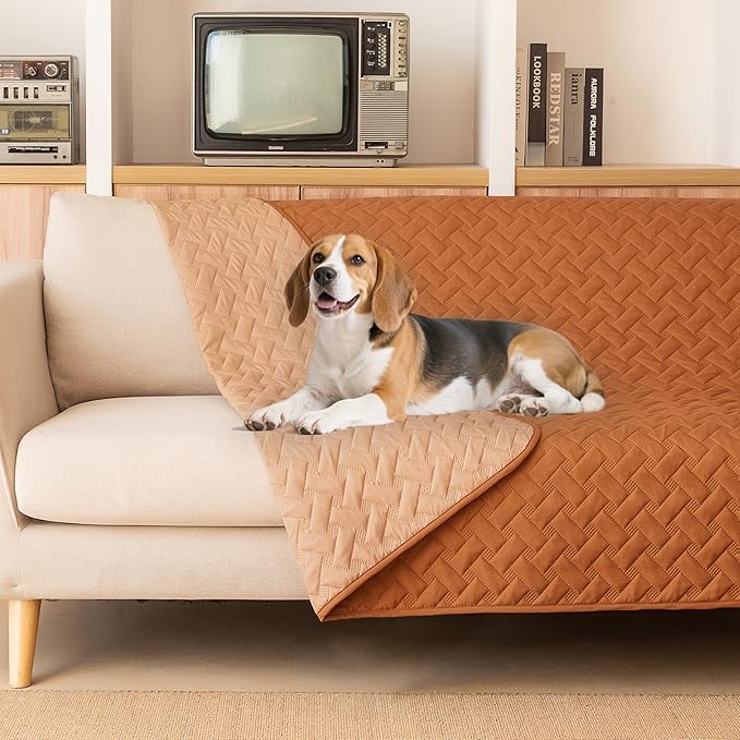 gogobunny 100% Double Sided Waterproof Dog Blanket Soft Pet Bed Cover Reversible Protect Furniture Couch Sofa Car for Puppy Cat Kids (Dark Pumpkin/Light Pumpkin, 82x82 Inch (Pack of 1))