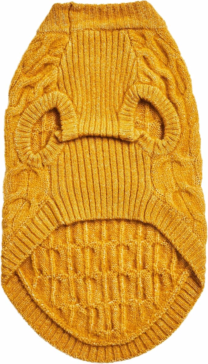 Blueberry Pet Classic Fuzzy Textured Knit Pullover Crew-Neck Dog Sweater in Mustard Yellow, Back Length 20", Pack of 1 Clothes for Dogs