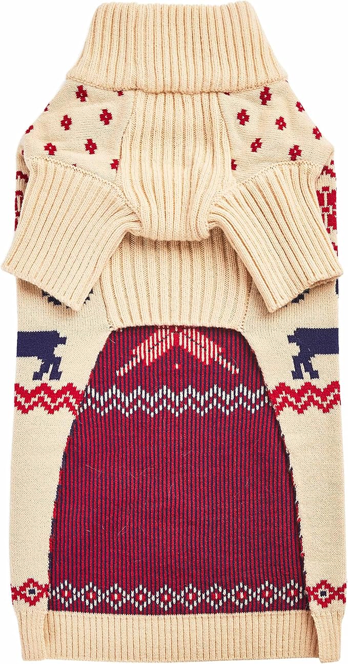 Blueberry Pet Christmas Reindeer and Snowflake Dog Sweater in Light Beige, Back Length 20", Pack of 1 Clothes for Dogs