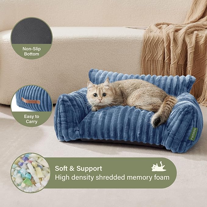 FWERDG Cute Couch Bed for Pets, Supportive Cat Sofa for Indoor Cats, Small Dog Sofa Bed for Small Dogs, Blue, 24 inches