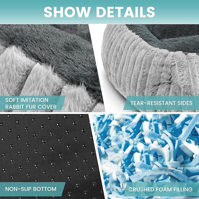 Dog Beds for Medium Dogs 32x24 Inch, Comfort-Sided Orthopedic Dog Bed Couch with Breathable Shredded Memory Foam, Faux Rabbit Fur Pet Bed, Non-Detachable, Non-Slip, Machine Washable