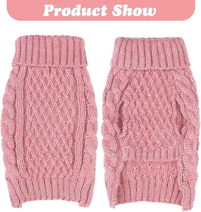Turtleneck Small Dog Sweaters - Classic Cable Knitwear Winter Coat for Small Medium Dogs Male Female Puppy Dog Cold Weather Clothes Girls Boys, Light Pink, S/M
