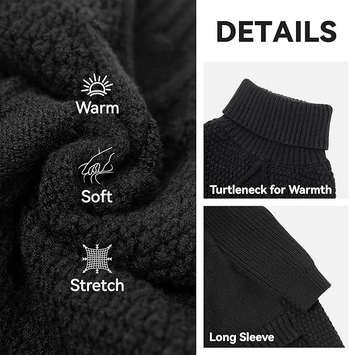 cyeollo Small Dog Sweater, Warm Stretchy Sweaters for Small Dogs Boy, Pullover Knitted Thermal Winter Big Dog Clothes with Sleeves Turtleneck Pet Beagle Border Collie Apparel, Black L