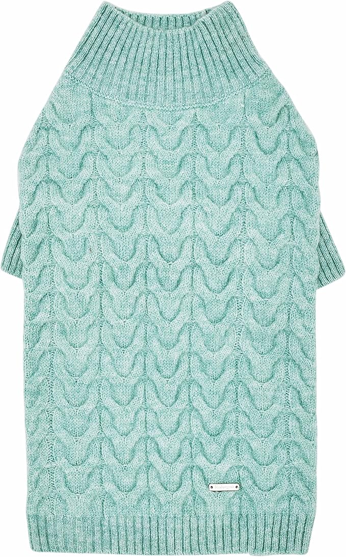 Blueberry Pet 2023 New Classic Fuzzy Textured Knit Pullover Turtle-Neck Dog Sweater in Heathered Jade, Back Length 14", Pack of 1 Clothes for Dogs