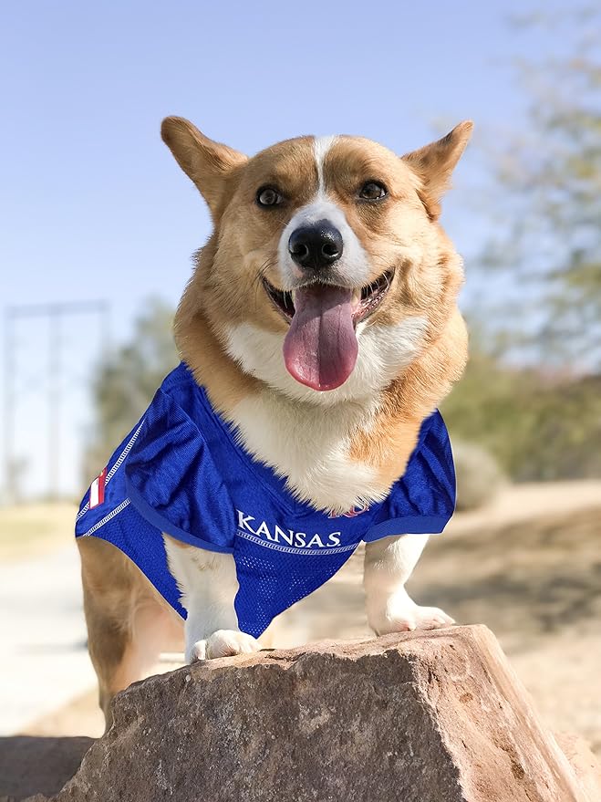 Pets First NCAA College Kansas Jayhawks Mesh Jersey for DOGS & CATS, X-Small.Licensed Dog Jersey with your Favorite Football/Basketball College Team
