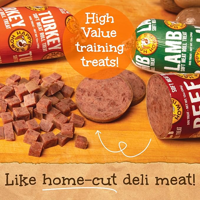 Happy Howie's Soft Meat Roll Treat - Soft Dog Food Rolls, High Protein, Natural Ingredients, for All Dogs, Made in USA - Turkey, 12 Oz (Pack of 6)