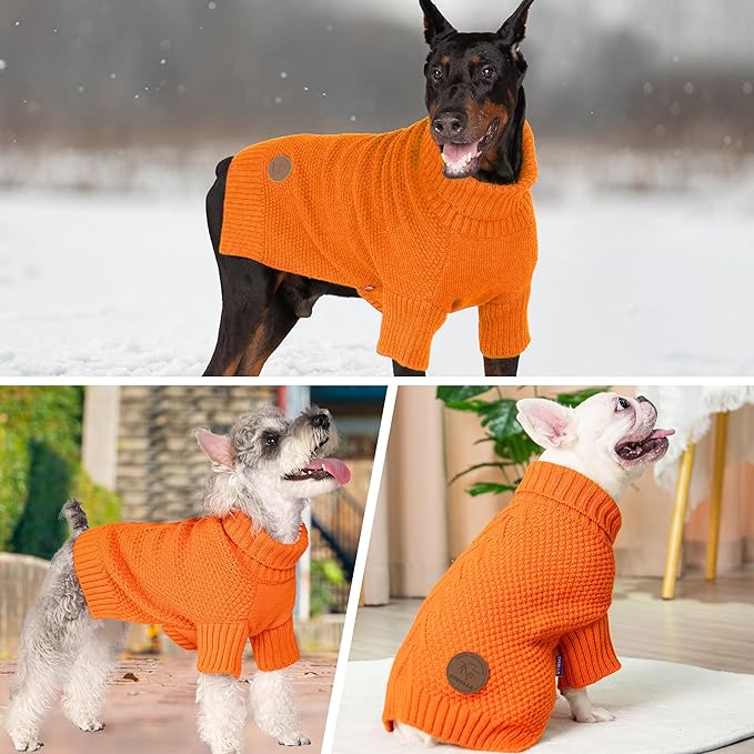 cyeollo Dog Sweater Pullover Turtleneck for Dogs, Classic Knitwear Fall Winter Cold Weather Dog Clothes Warm Pet Apparel Small Medium Large Doggie Sweaters, Orange S