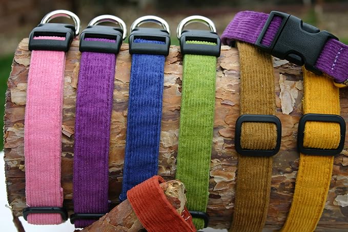 Hemp Corduroy Dog Collar Available in 9 Colors (Rust, Marigold, Bronze, Avocado, Blue, Plum, Pink, Red, Black) Sold in 6 Sizes (3/4" Small, Red)