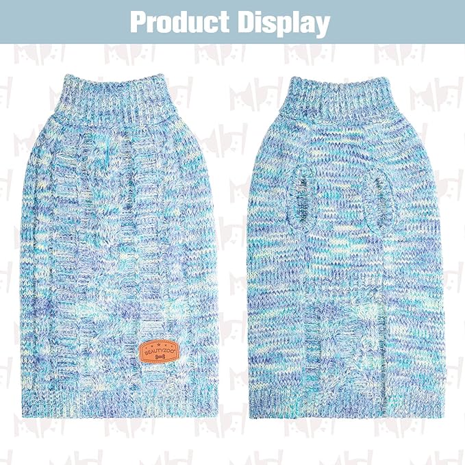 BEAUTYZOO Small Dog Sweater -Turtleneck Pullover Classic Cable Knit Fuzzy Winter Coat Dog Cold Weather Clothes for Small Medium Dogs Puppy Girl Boys(Gradient Cyan, XS)